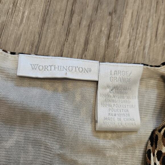 Vtg Leopard Print Mesh Babydoll Blouse Top Womens L Brown Boho Y2K Cheetah Girls - Picture 7 of 9